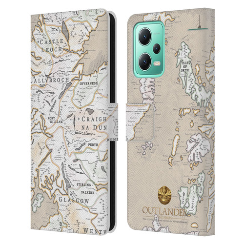 Outlander Seals And Icons Map Leather Book Wallet Case Cover For Xiaomi Redmi Note 12 5G