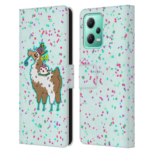 Grace Illustration Llama Birthday Leather Book Wallet Case Cover For Xiaomi Redmi Note 12 5G