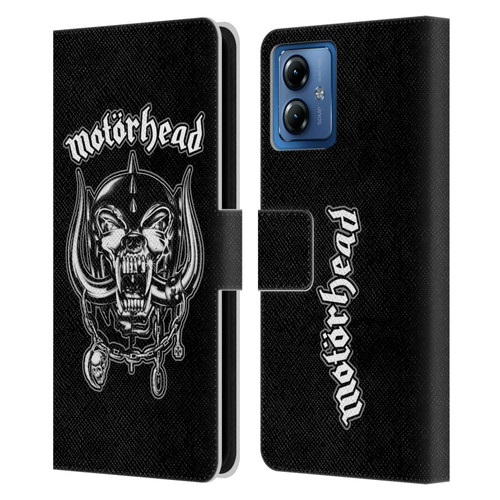 Motorhead Graphics Silver War Pig Leather Book Wallet Case Cover For Motorola Moto G14