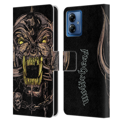 Motorhead Graphics Snaggletooth Leather Book Wallet Case Cover For Motorola Moto G14