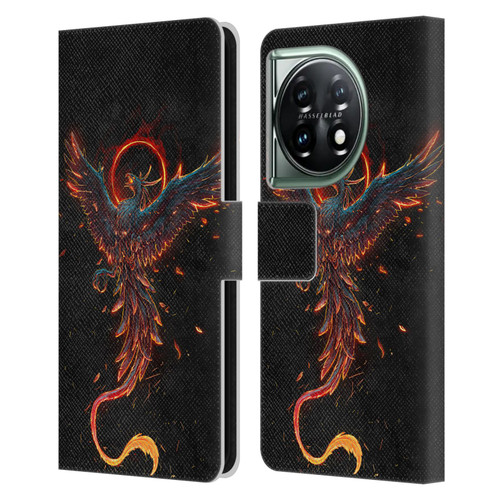 Christos Karapanos Mythical Art Black Phoenix Leather Book Wallet Case Cover For OnePlus 11 5G
