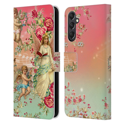 Mark Ashkenazi Florals Angels Leather Book Wallet Case Cover For Samsung Galaxy A24 4G / M34 5G
