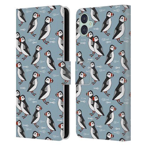 Andrea Lauren Design Birds Puffins Leather Book Wallet Case Cover For Samsung Galaxy M04 5G / A04e