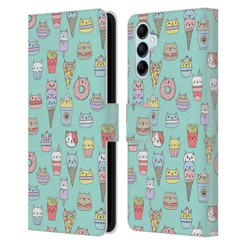 Andrea Lauren Design Food Pattern Catfood Leather Book Wallet Case Cover For Samsung Galaxy M14 5G