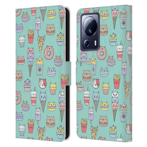 Andrea Lauren Design Food Pattern Catfood Leather Book Wallet Case Cover For Xiaomi 13 Lite 5G