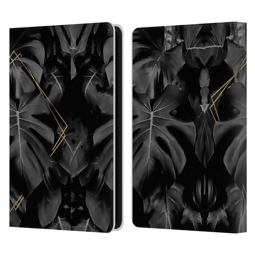 LebensArt Elegance in Black Deep Monstera Leather Book Wallet Case Cover For Amazon Kindle Paperwhite 5 (2021)