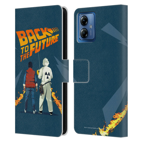 Back to the Future I Key Art Dr. Brown And Marty Leather Book Wallet Case Cover For Motorola Moto G14