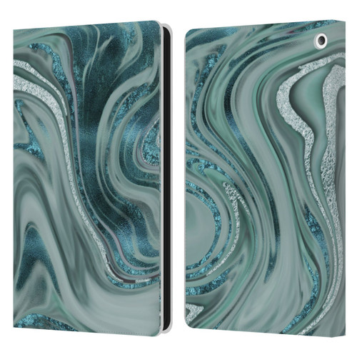 LebensArt Geo Liquid Marble Sea Foam Green Leather Book Wallet Case Cover For Amazon Fire HD 8/Fire HD 8 Plus 2020