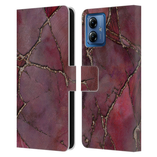 LebensArt Mineral Marble Red Leather Book Wallet Case Cover For Motorola Moto G14