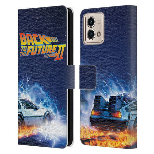 Back to the Future II Key Art Delorean Leather Book Wallet Case Cover For Motorola Moto G Stylus 5G 2023