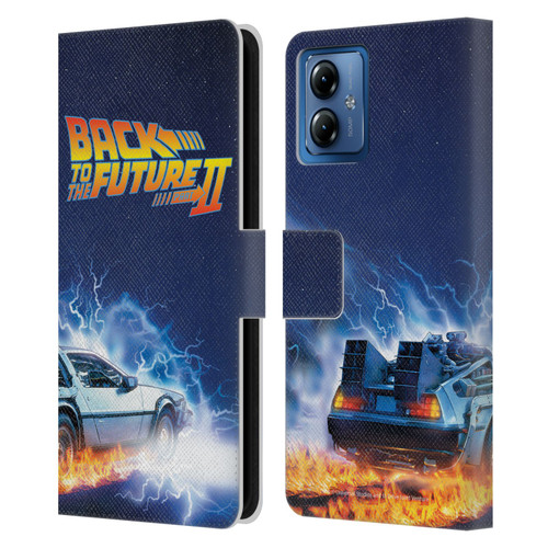 Back to the Future II Key Art Delorean Leather Book Wallet Case Cover For Motorola Moto G14