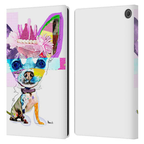 Michel Keck Animal Collage Chihuahua Leather Book Wallet Case Cover For Amazon Fire Max 11 2023