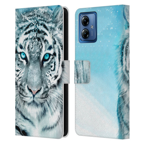 Aimee Stewart Animals White Tiger Leather Book Wallet Case Cover For Motorola Moto G14