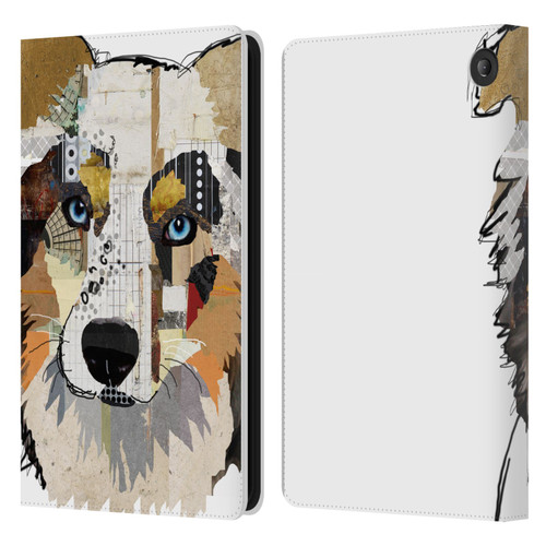 Michel Keck Dogs 3 Australian Shepherd Leather Book Wallet Case Cover For Amazon Fire 7 2022