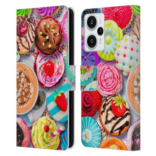 Aimee Stewart Colourful Sweets Cupcakes And Cocoa Leather Book Wallet Case Cover For Xiaomi Redmi Note 12T
