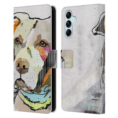 Michel Keck Dogs 3 Pit Bull Leather Book Wallet Case Cover For Samsung Galaxy M14 5G