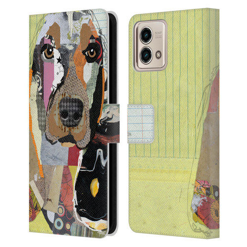 Michel Keck Dogs Basset Hound Leather Book Wallet Case Cover For Motorola Moto G Stylus 5G 2023