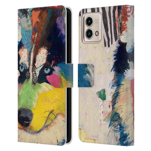 Michel Keck Dogs Husky Leather Book Wallet Case Cover For Motorola Moto G Stylus 5G 2023