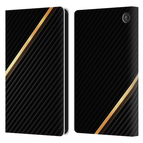 Alyn Spiller Carbon Fiber Gold Leather Book Wallet Case Cover For Amazon Fire 7 2022