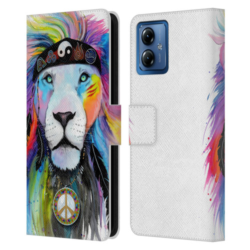 Pixie Cold Cats Hippy Lion Leather Book Wallet Case Cover For Motorola Moto G14