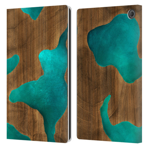 Alyn Spiller Wood & Resin Aqua Leather Book Wallet Case Cover For Amazon Fire Max 11 2023
