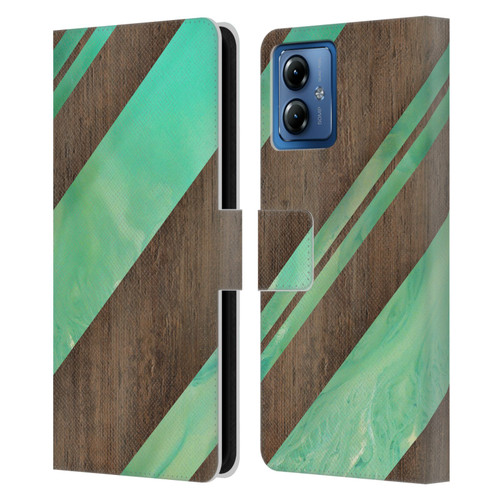 Alyn Spiller Wood & Resin Diagonal Stripes Leather Book Wallet Case Cover For Motorola Moto G14