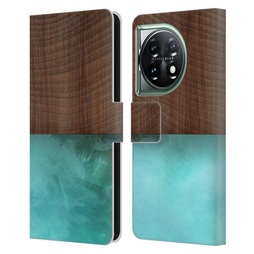 Alyn Spiller Wood & Resin Blocking Leather Book Wallet Case Cover For OnePlus 11 5G