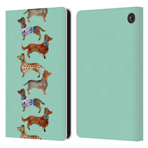 Cat Coquillette Animals Blue Dachshunds Leather Book Wallet Case Cover For Amazon Fire 7 2022
