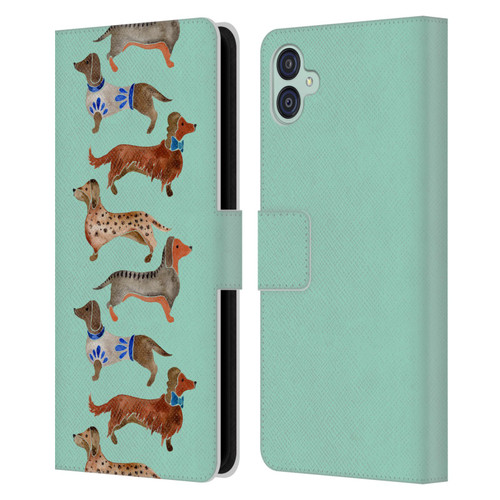 Cat Coquillette Animals Blue Dachshunds Leather Book Wallet Case Cover For Samsung Galaxy M04 5G / A04e