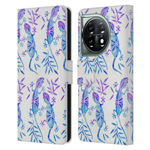 Cat Coquillette Animals 2 Indigo Geckos Leather Book Wallet Case Cover For OnePlus 11 5G