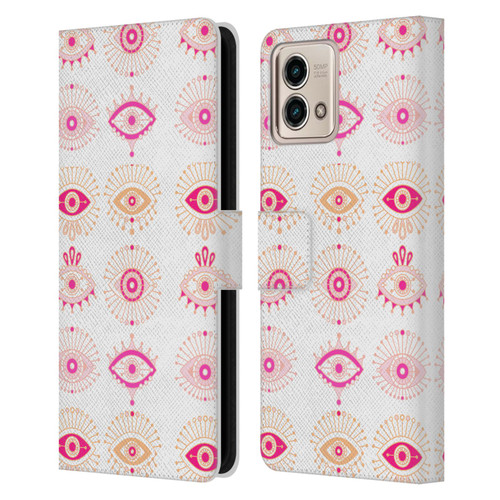 Cat Coquillette Linear Pink Evil Eyes Leather Book Wallet Case Cover For Motorola Moto G Stylus 5G 2023