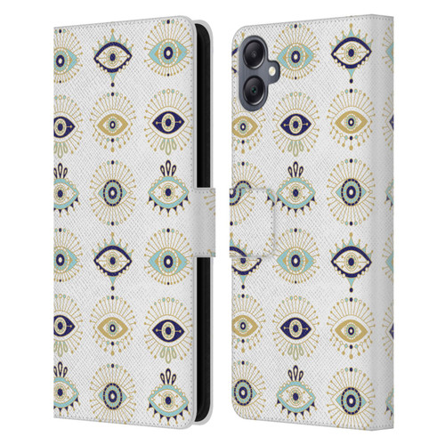 Cat Coquillette Linear White Evil Eyes Pattern Leather Book Wallet Case Cover For Samsung Galaxy A05