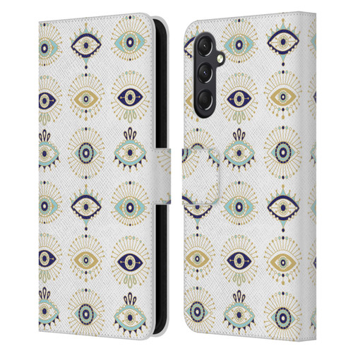 Cat Coquillette Linear White Evil Eyes Pattern Leather Book Wallet Case Cover For Samsung Galaxy A24 4G / M34 5G