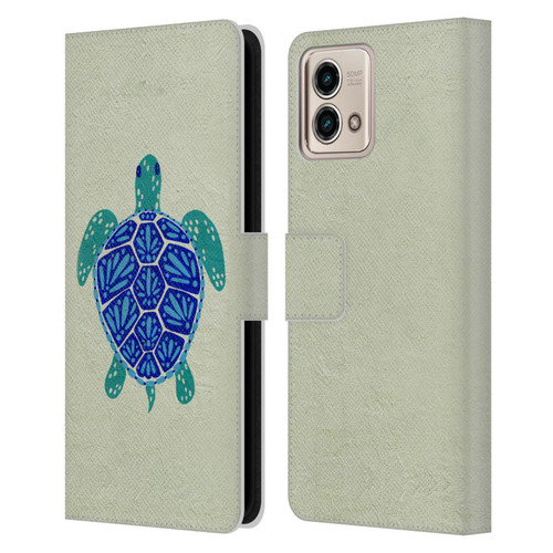 Cat Coquillette Sea Turtle Blue Leather Book Wallet Case Cover For Motorola Moto G Stylus 5G 2023