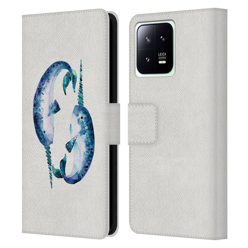 Cat Coquillette Sea Blue Narwhals Leather Book Wallet Case Cover For Xiaomi 13 5G