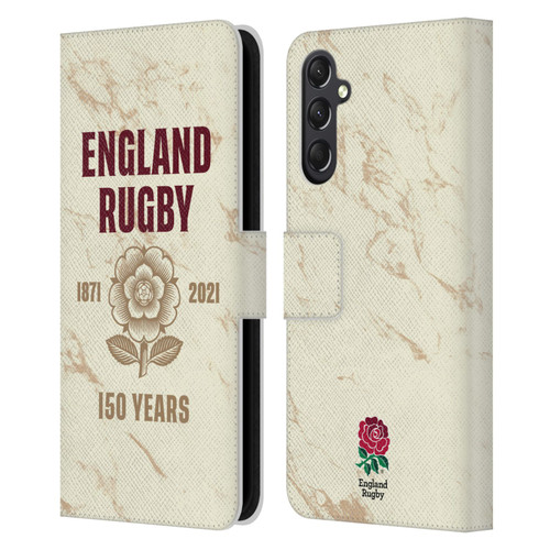 England Rugby Union 150th Anniversary Marble Leather Book Wallet Case Cover For Samsung Galaxy A24 4G / M34 5G