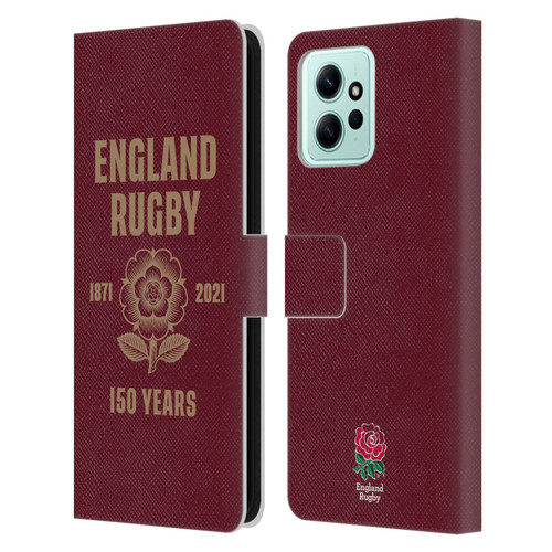 England Rugby Union 150th Anniversary Red Leather Book Wallet Case Cover For Xiaomi Redmi 12