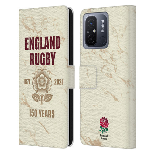England Rugby Union 150th Anniversary Marble Leather Book Wallet Case Cover For Xiaomi Redmi 12C