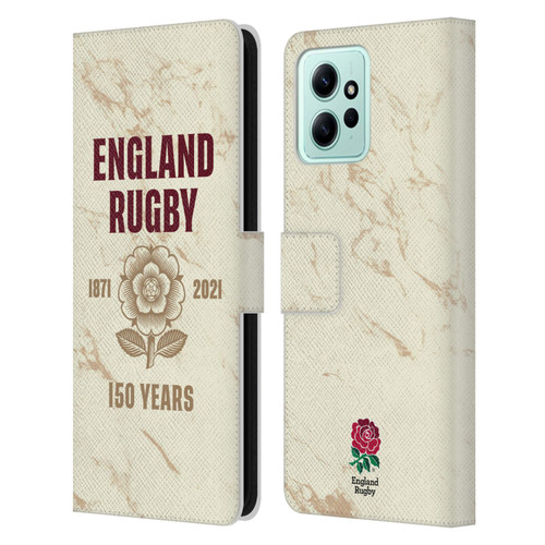 England Rugby Union 150th Anniversary Marble Leather Book Wallet Case Cover For Xiaomi Redmi 12