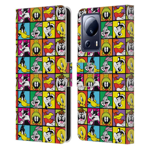Looney Tunes Patterns Tiles Leather Book Wallet Case Cover For Xiaomi 13 Lite 5G