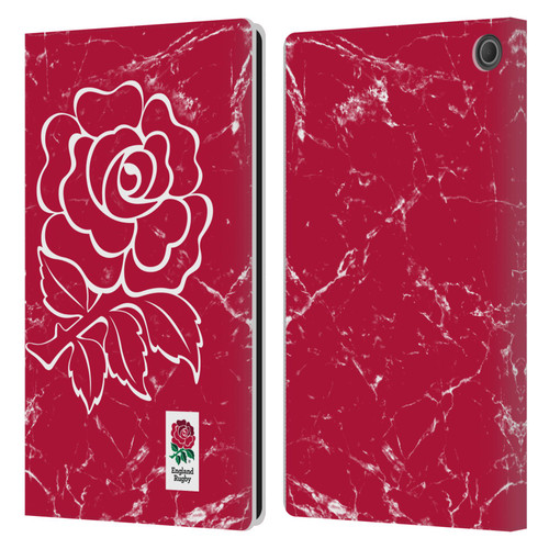 England Rugby Union Marble Red Leather Book Wallet Case Cover For Amazon Fire Max 11 2023