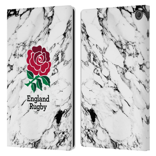 England Rugby Union Marble White Leather Book Wallet Case Cover For Amazon Fire Max 11 2023