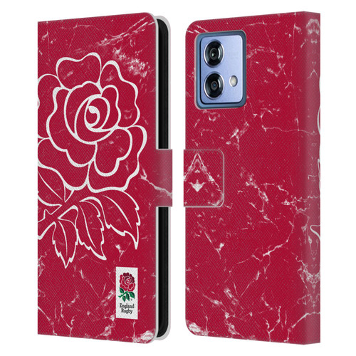 England Rugby Union Marble Red Leather Book Wallet Case Cover For Motorola Moto G84 5G