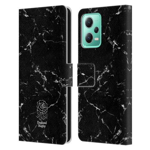 England Rugby Union Marble Black Leather Book Wallet Case Cover For Xiaomi Redmi Note 12 5G