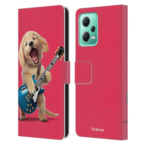 P.D. Moreno Furry Fun Artwork Golden Retriever Playing Guitar Leather Book Wallet Case Cover For Xiaomi Redmi Note 12 5G