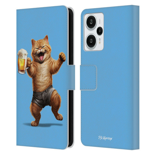 P.D. Moreno Furry Fun Artwork Cat Beer Leather Book Wallet Case Cover For Xiaomi Redmi Note 12T
