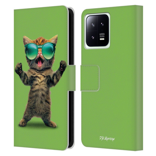 P.D. Moreno Furry Fun Artwork Cat Sunglasses Leather Book Wallet Case Cover For Xiaomi 13 5G