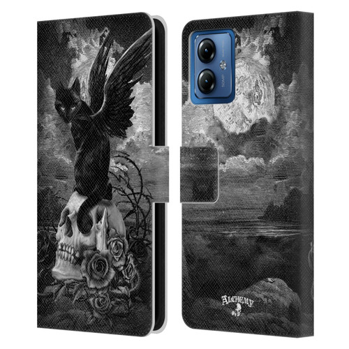 Alchemy Gothic Cats Nine Lives Of Poe Skull Leather Book Wallet Case Cover For Motorola Moto G14