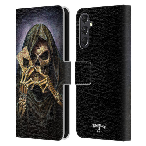 Alchemy Gothic Skull And Cards Reaper's Ace Leather Book Wallet Case Cover For Samsung Galaxy A24 4G / M34 5G