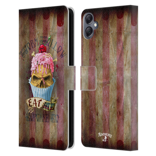 Alchemy Gothic Skull Eat Me Cupcake Leather Book Wallet Case Cover For Samsung Galaxy A05
